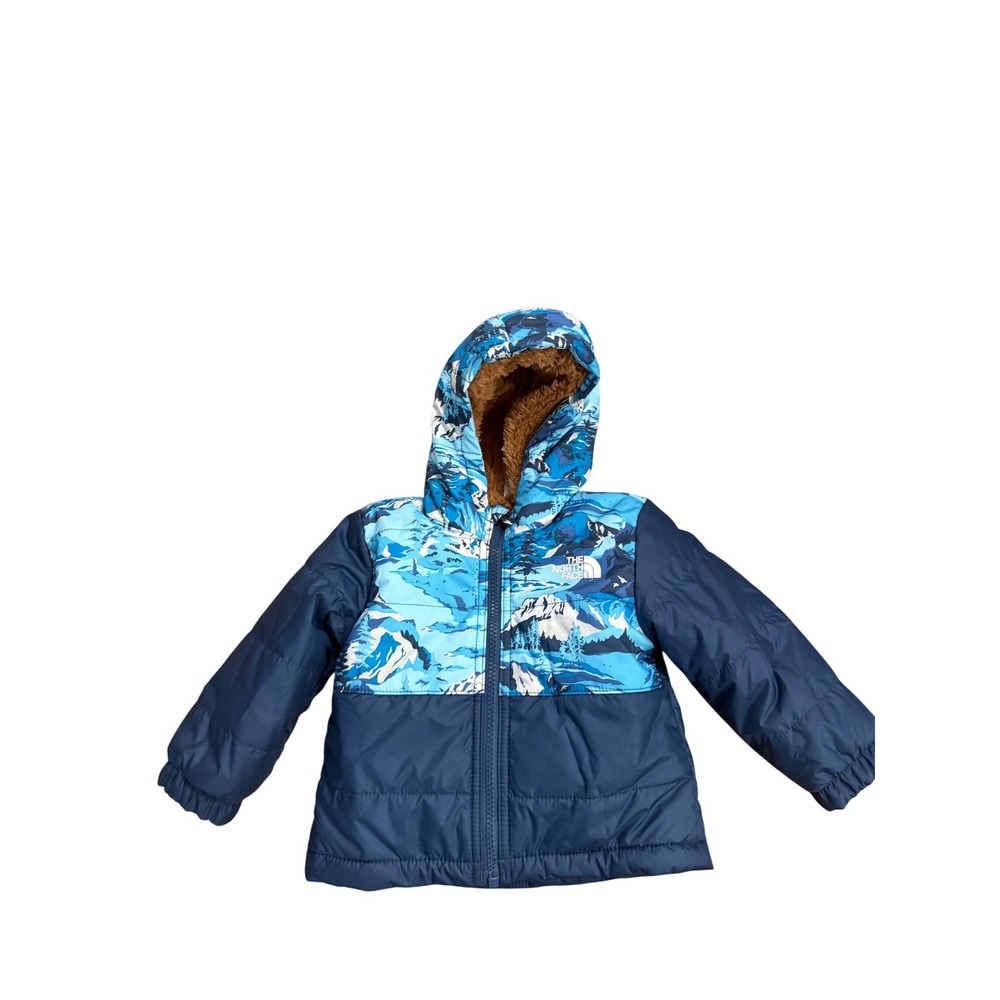 The‎ North Face Reversible Hooded Jacket Kids 6-12M Blue Mountain Print Fleece